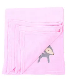 Honey Bunny Coral Baby Blanket Deer Embroidery - Pink