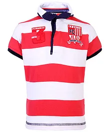 Finger Chips Striped Print T Shirt - Red And White