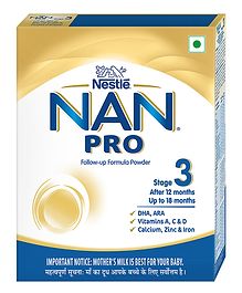 NAN PRO Stage 3 Follow-up Formula Milk Powder for babies (After 12 months) with DHA-ARA 400 gm Bag-In-Box Pack 