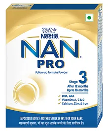 Nestle NAN PRO 3 Follow-Up Formula-Powder Stage 3 After 12 Months- 400 gm Bag-In-Box Pack