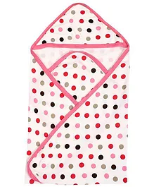 Pink Rabbit Hooded Wrapper Polka Dots - Off White Pink