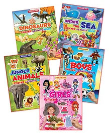 Dreamland Sticker Activity 5 Books Pack for Children - Dinosaurs, Under the Sea, Jungle Animals, Boys and Girls