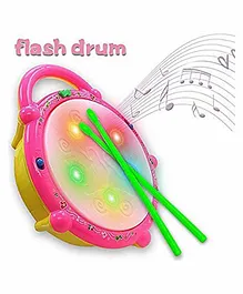 ToyMark Musical Drum with Stick & Flashing Lights - Yellow Pink