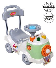 Babyhug Fun N Learn Ride-On With Storage Space & High Backrest - White Green