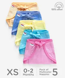 Babyhug Muslin Cloth Nappy Set of 5 Extra Small - Multicolor