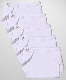 Tinycare Velcro Closure Plain White Nappy Set Small - Set Of 5