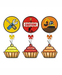 Prettyurparty Construction Cupcake Food Toppers- Multi Color