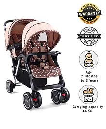 Babyhug Twinster Easy Foldable Twin Stroller with Adjustable Legrest - Coffee Brown