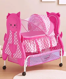 Babyhug Happy Kitty Print Bassinet with
                        Mosquito net and detachable inner storage basket
                        - Pink