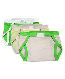 Mi Dulce An'ya Organic Cotton Nappies With Velcro Closure Set of 3 - Off White Yellow Green