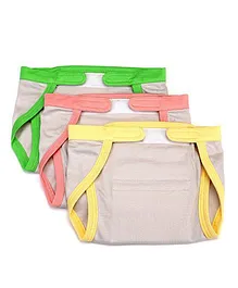Mi Dulce An'ya Organic Cotton Nappies With Velcro Closure Set of 3 - Grey Yellow Peach Green