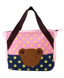 EZ Life Bear Print & Polka Dots Carry Bag - Light Pink & Blue 
