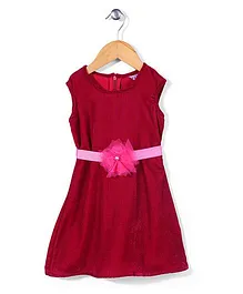 Angelito Sleeveless Party Frock Floral Appliques - Dark Pink