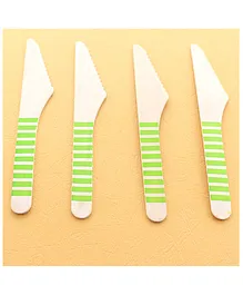 Funcart Wooden Cutlery Utensil Striped Green Knife - Pack of 10