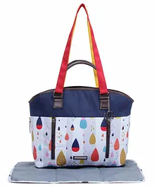 My Milestones Raindrop Diaper Bag with Changing Mat - Navy Blue White