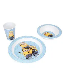 Minions Kids Microwave Set Of Plate Bowl and Glass - Blue