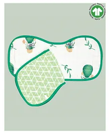 Theoni Organic Cotton Muslin 3 Layered Burp Cloths Bunny Print Pack of 2 - Green