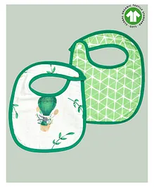 Theoni Organic Cotton Muslin 3 Layered Bibs Bunny Print Pack of 2 - Green