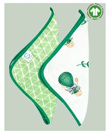 Theoni 100% Organic Cotton Muslin Wash Cloths Bunny Print Pack of 2 - Green