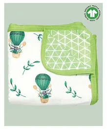 Theoni 100% Organic Cotton Muslin Capaddocia Dreams Reversible Snuggle Blanket - Green White
