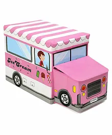 Muren Foldable Storage Box cum Stool Ice Cream Van Design - Pink