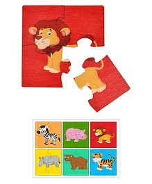 RK Cart Wooden 4-Piece Wild Animal Puzzles Set of 6 - Multicolour