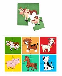 RK Cart Wooden 4-Piece Domestic Animal Puzzles Set of 6 - Multicolour