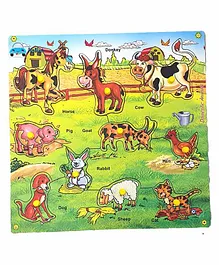 FunBlast Wooden Pet Animal Knobs Board Puzzle Multicolor - 10 Pieces