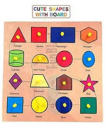 FunBlast Wooden Shape Knobs Board Puzzle Multicolor - 10 Pieces