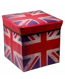 Fiddlerz UK Flag Theme Foldable Storage Box Cum Stool - Red Blue