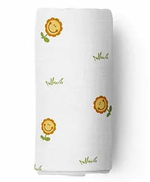The White Cradle Organic Cotton Swaddle Wrapper Sunflower Print - White