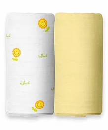The White Cradle Organic Cotton Swaddle Wrapper Sunflower Print Pack of 2  - White Yellow