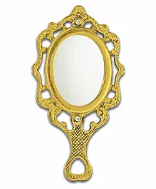 Shripad Steel Home Antique Design Brass Handheld Mirror -Golden