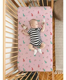 Rabitat Organic Cotton Flat Crib Sheet Animal Print - Pink