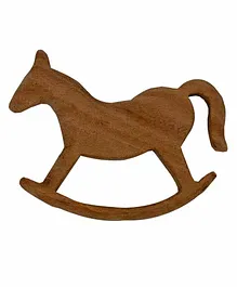 Wufiy Wooden Horse Shaped Neem Teether Glazed With Virgin Coconut Oil & Cotton Bag - Brown