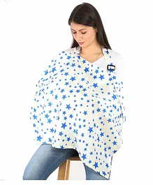 Lulamom Cotton Nursing Cover with Straps Star Print - Blue White 