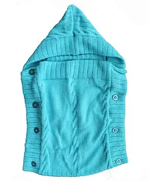 Woonie Solid Colour Machine Knit Hooded Sleeping Bag - Light Blue