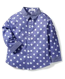 KR White Dotted Print Shirt - Blue