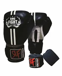 Ring Fight Boxing Gloves and Hand Wrap Combo - Black