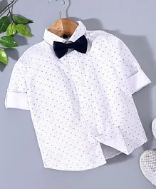 Robo Fry Full Sleeves Printed Shirt with Bow - White