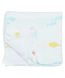 Ooka Baby Muslin Cotton Swaddle Wrapper Sea Horse Print - White Pink
