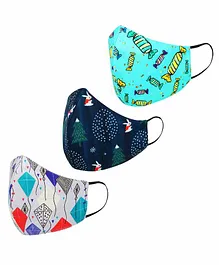 Tossido 2 to 7 Years 3 Ply Premium Cotton Printed Masks Multicolor - Pack of 3