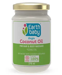 earthBaby Virgin Coconut Oil Certified 100% Natural, Wood Cold Pressed  - 275ml