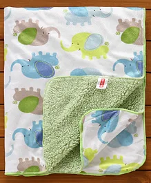Babyhug Sherin & Poly Wool All Season Blanket Elephant Design - White Green (Blanket's Fur Color May Vary)