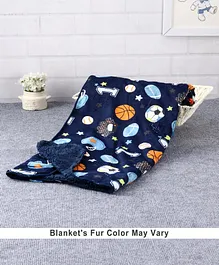 Babyhug Sherin & Poly Wool All Season Blanket Ball Print - Navy Blue (Blanket's Fur Color May Vary)