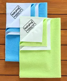 Babyhug Smart Dry Bed Protector Sheet Pack of 2 Small- Blue and Green