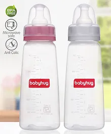 Babyhug Narrow Neck Feeding Bottle Pack of 2 Pink White - 250 ml Each