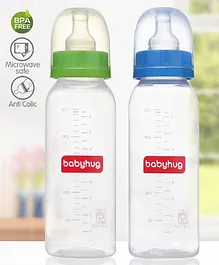 Babyhug Narrow Neck Feeding Bottle Pack of 2 Blue Green - 250 ml Each
