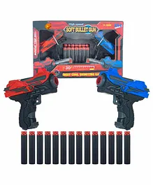 Yamama High Speed Long Range Dual Toy Gun Set with 14 Foam Bullets - Red Blue
