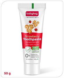 Babyhug Strawberry Flavoured Toothpaste for Ages 6 Months+ |100% Natural Ingredients Fluoride Free No SLS/SLES - 50 g